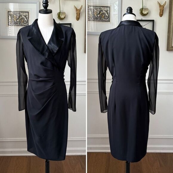 Vintage 80s Patra Tuxedo Blazer Wrap Dress Black 8 - Picture 1 of 8